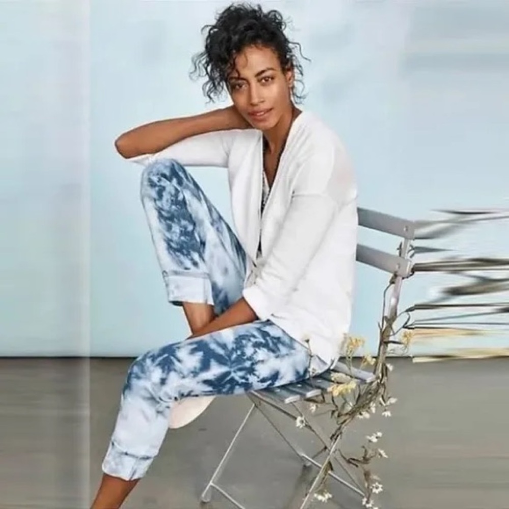 J. JILL Tie Dye Cropped Jeans Blue White Island Wash Size 4P High Rise Coastal